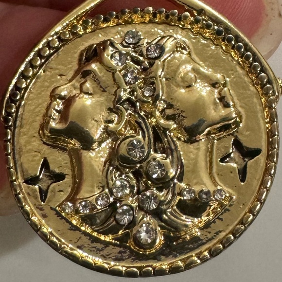 Gemini Zodiac Sign Rhinestone Medallion Pendant Necklace - Picture 2 of 11